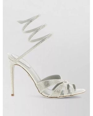 Rene Caovilla Dania Pumps Rhinestones Spiral Ankle Strap - White