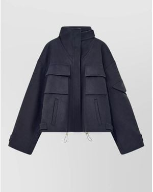 Giorgio Armani Cropped High Collar Jacket Casual Style - Blue