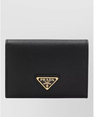Prada Textured Wallet Cardholder Fold Over Design - Black