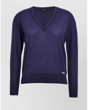 Kiton V-Neck Ribbed Sweater Long Sleeves - Blue