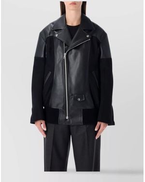 Junya Watanabe Modern Biker Jacket With Wool And Leather - Blue