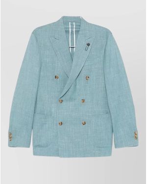 Lardini Double Breasted Wool Blazer Roma - Blue