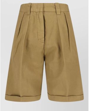 Aspesi Straight Shorts Belt Loops Back Pocket Pleats - Natural