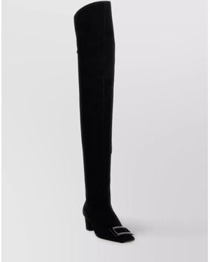 Roger Vivier Leather Belle Vivier Over-The-Knee Boots - Black