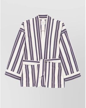 forte_forte Kimono Jacket Belt Waist Stripes Pockets - White