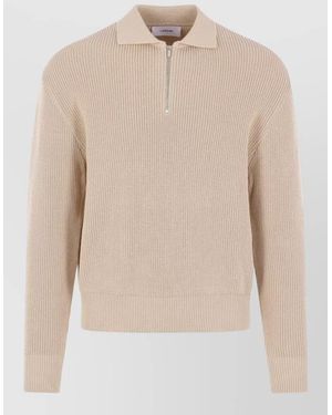 Lardini Cotton Ribbed Half-Zip Jumper - Natural