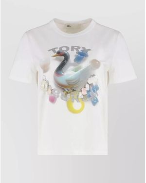 Tory Burch Cotton Printed Crew-Neck T-Shirt - White
