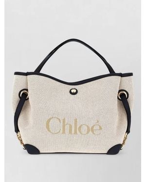 Chloé Canvas Tote Bag Dual Handles Trim - Natural