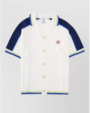CASABLANCA Crochet Logo Shirt Short Sleeves Pocket - Blue