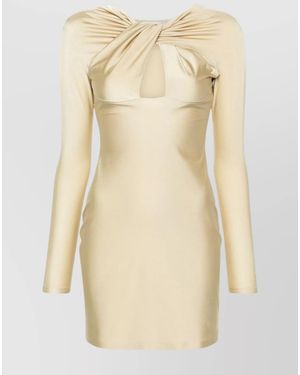 Coperni Stretch Satin Knotted Cutout Long-Sleeve Mini Dress - Natural