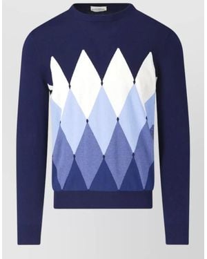Ballantyne Argyle Pattern Crew Neck Knit Jumper - Blue