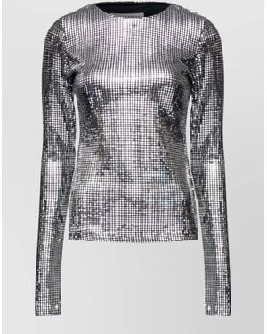 MM6 by Maison Margiela Metallic Grid Long-Sleeve Crew-Neck Blouse - Grey
