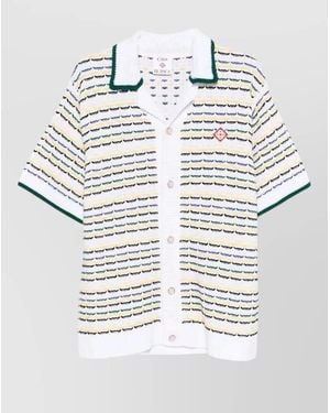 CASABLANCA Textured Stripe Short Sleeve Spread Collar Shirt - White