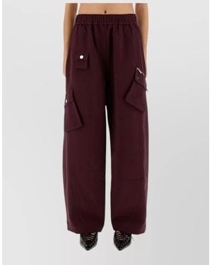 Ganni Twill Trousers Wide Leg Cargo Style - Red