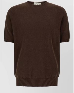 Ma'ry'ya Cotton Crew Neck Jumper Short Sleeves - Brown