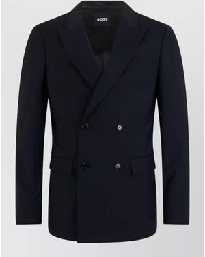 BOSS Virgin Wool Double-Breasted Tuxedo Jacket - Blue