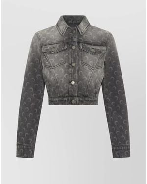 Marine Serre Denim Cropped Jacket - Gray