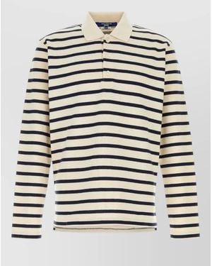 Junya Watanabe Oversize Cotton Polo Shirt Long Sleeves Striped - Grey