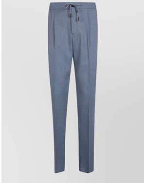 Incotex Chino Trousers Elastic Drawstring Waist Pleated - Blue