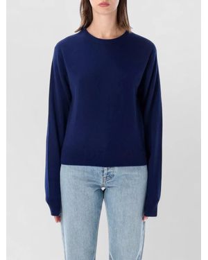 Extreme Cashmere March Crewneck Knit Ribbed Edges Lightweight - Blue