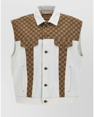 Gucci Denim Sleeveless Shirt Jacket - Brown