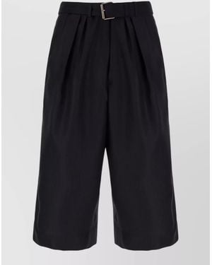 Dries Van Noten Wool Bermuda Shorts Pleated Front Belt Loops - Blue