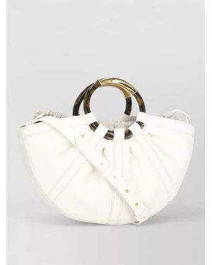 Coccinelle Leather Bucket Bag Pleated Handles Tortoiseshell - White