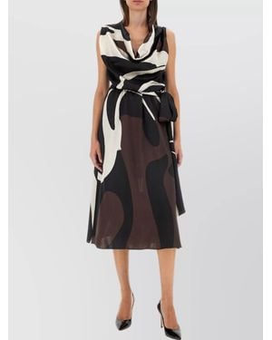 Kiton Silk Printed Regular-Fit Midi Dress - Black