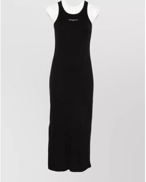 Maison Kitsuné Logo Ribbed Dress Sleeveless Round Neck Slits - Black