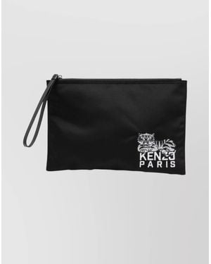 KENZO Tiger Motif Clutch Bag With Wrist Strap - Black