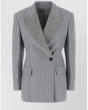 Brunello Cucinelli Virgin Wool Double-Breasted Blazer - Grey