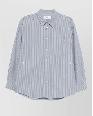 DUNST Cotton Shirt Long Sleeves Chest Pocket Stripes - Blue