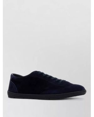Brunello Cucinelli Low Profile Round Toe Suede Trainers Rubber Sole - Blue