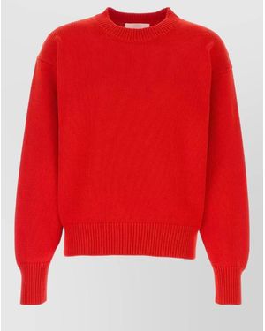 Jil Sander Cotton Jumper Long Sleeves Ribbed Trims - Red