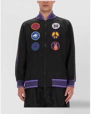 Needles Comfort Fit Satin Jacket With Graphic Patches - Blue