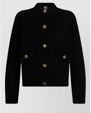 TOTEME Cotton Ribbed Knit Cardigan - Black