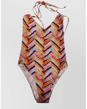 Feel me fab Varadero Print One Piece Halter Swimsuit - White