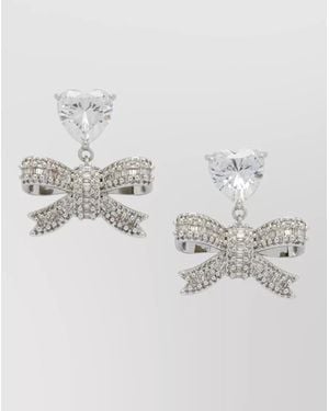 Self-Portrait Crystal Bow Earrings Featuring Heart Stone - Metallic