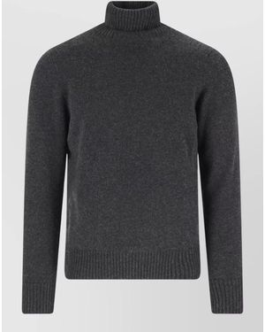 Drumohr High Neck Plain Knit Regular Fit Sweater - Gray