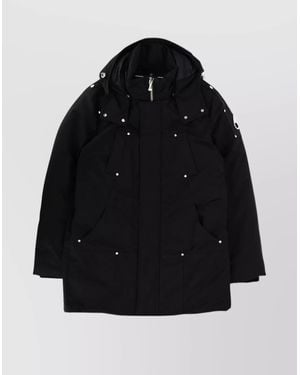 Moose Knuckles Long Hooded Coat Fur Trim - Black