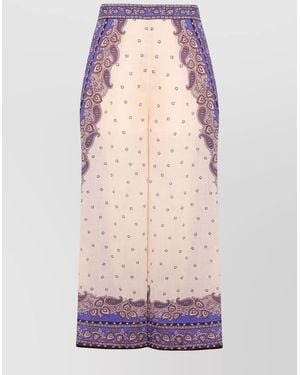 Zimmermann Printed Wide-Leg Cropped Pants - Pink