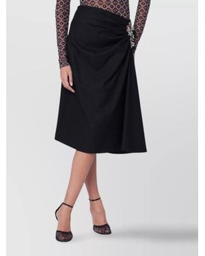 Dries Van Noten A-Line Draped Skirt Featuring Brooch Detail - Black