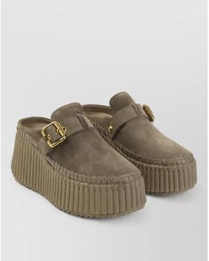 Chloé Leather Platform Mules - Brown