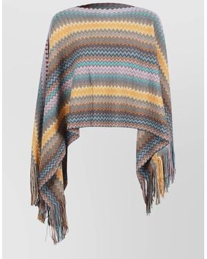 Missoni Fringed Chevron Pattern Draped Poncho - Multicolor