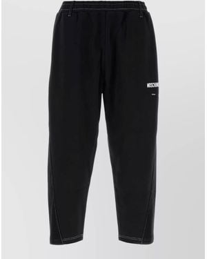 Moschino Cotton Joggers Contrast Stitching Side Pockets - Black