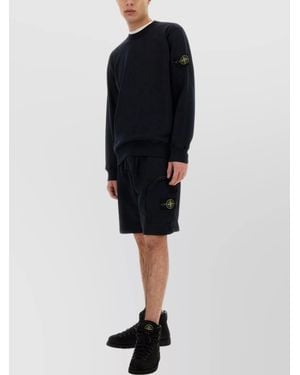 Stone Island Knee Length Cargo Shorts With Side Pocket - Black