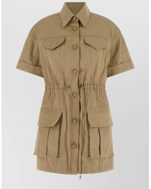 Balmain Cotton Gabardine Mini Dress - Natural