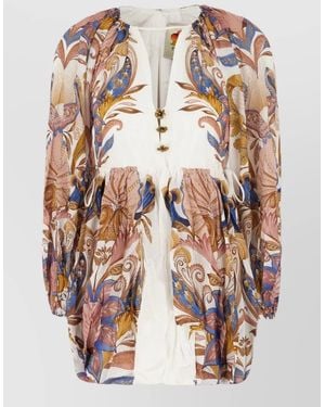 FARM Rio Floral Cotton Blend Dress Button Waist - Multicolour