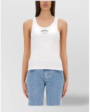 Moschino Logo Sleeveless Ribbed Texture Slim Fit Tops - Blue