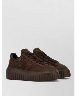 Hogan H Stripes Leather Platform Lace Up Sneakers - Brown